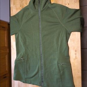 Ibex green wool full zip sweater